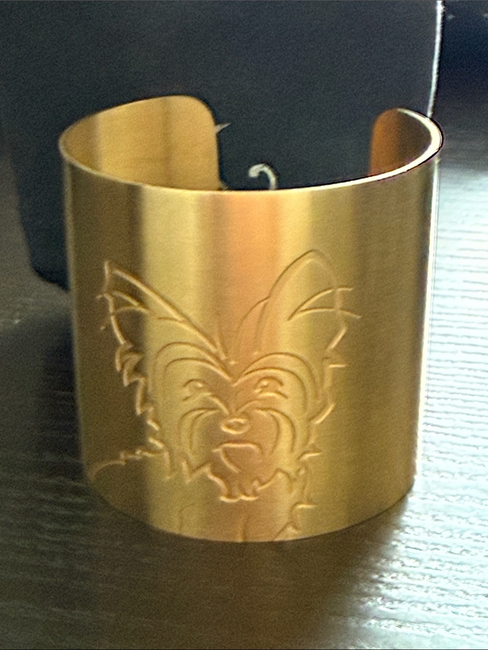 K. Kane 18K Gold Plated Metal Yorkie Silhouette Cuff Bracelet!